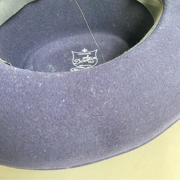 Vintage 90s Whittall & Shon Wool Sequin Hat Navy Blue Gold Wide Brim - Picture 10 of 14